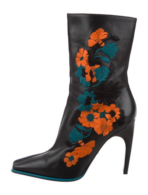 Versace Embrodiered Ankle Boots Leather Boots Blac