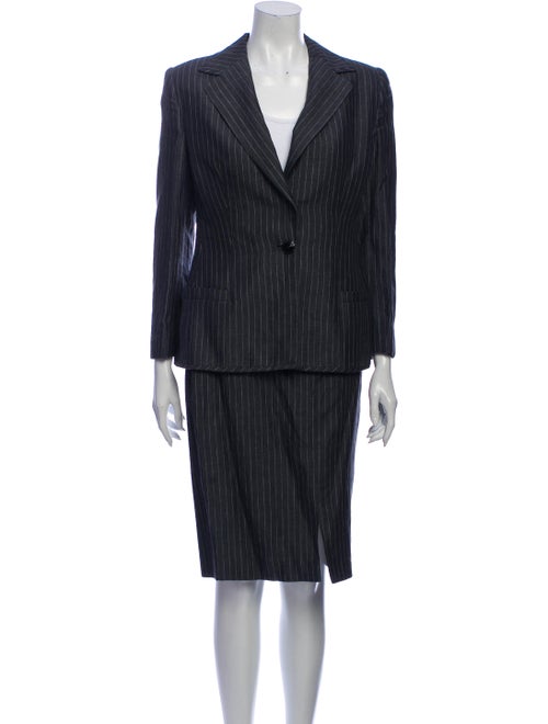 Versace Linen Striped Skirt Set Grey
