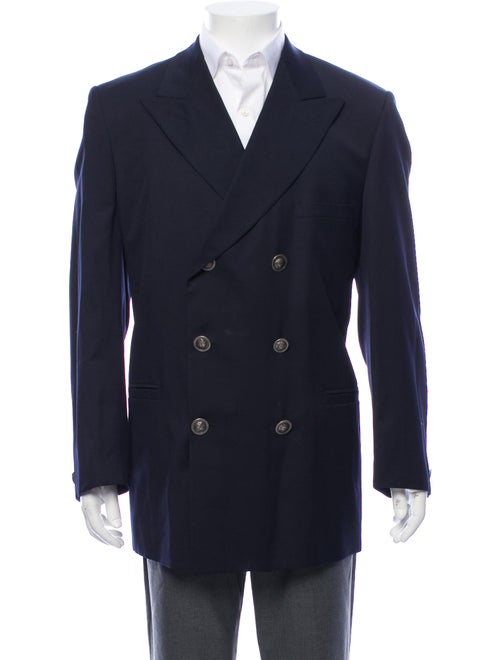 Versace Wool Double Breasted Blazer navy