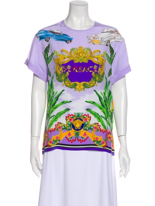 Versace Silk Printed T-Shirt Purple