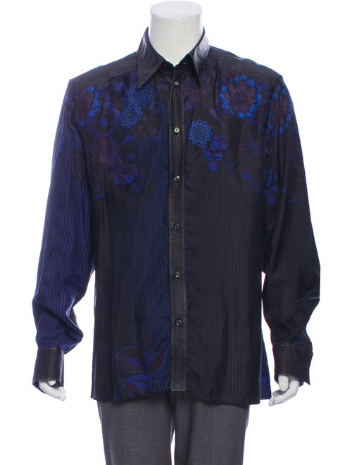 Versace Silk Floral Print Shirt Blue