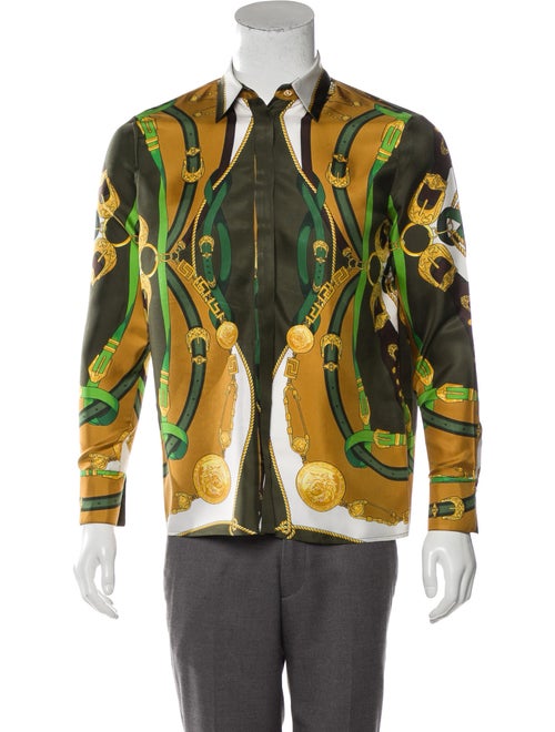 Versace Silk Printed Shirt Green