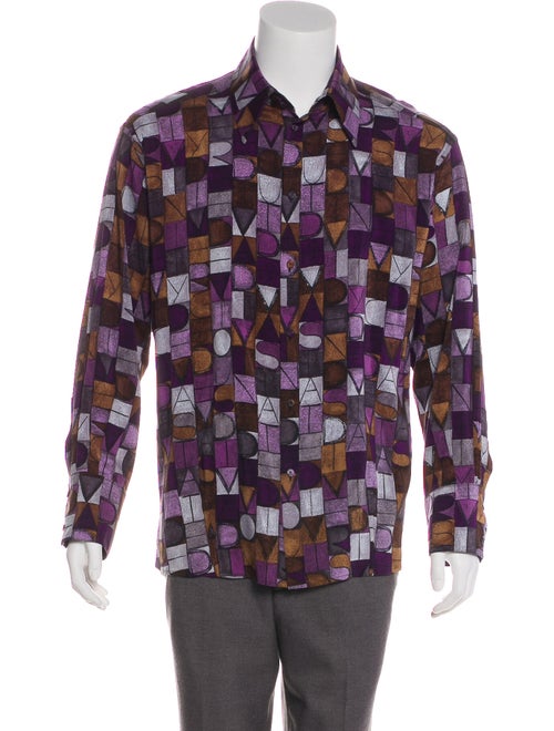 Versace Silk Graphic Print Dress Shirt Purple