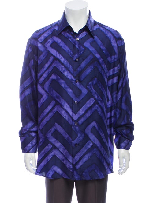 Versace Silk Printed Dress Shirt Blue