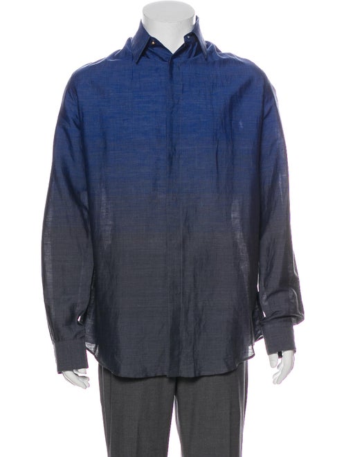 Versace Ombre Linen Dress Shirt Blue