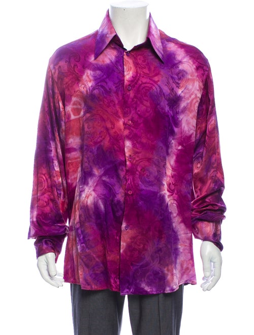 Versace Silk Printed Dress Shirt Purple