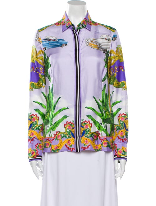 Versace Silk Floral Print Button-Up Top w/ Tags Pu