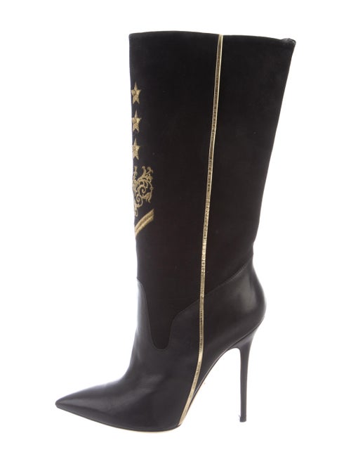 Versace Suede Embroidered Accent Boots Black