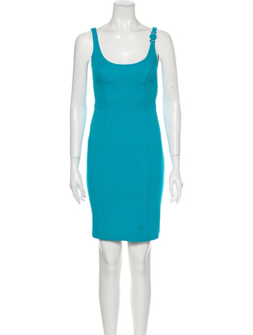 Versace Scoop Neck Mini Dress Blue