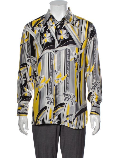 Versace Silk Floral Print Shirt Grey