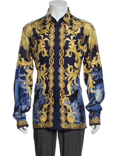 Versace Silk Printed Shirt Blue