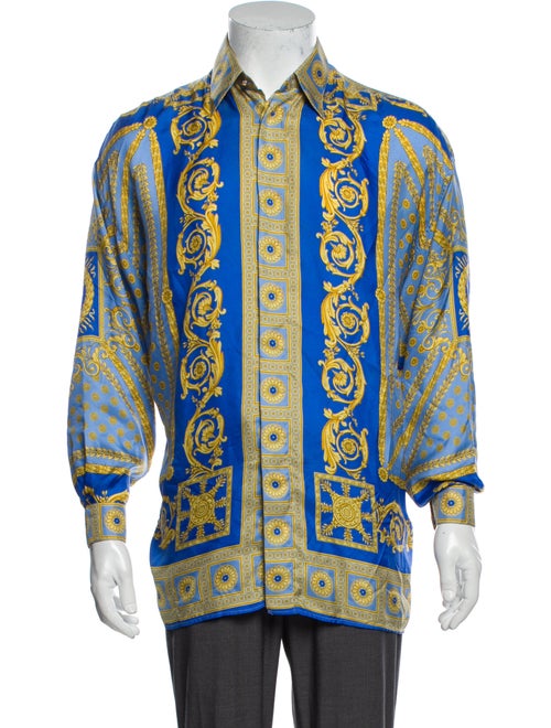 Versace Silk Printed Shirt Blue