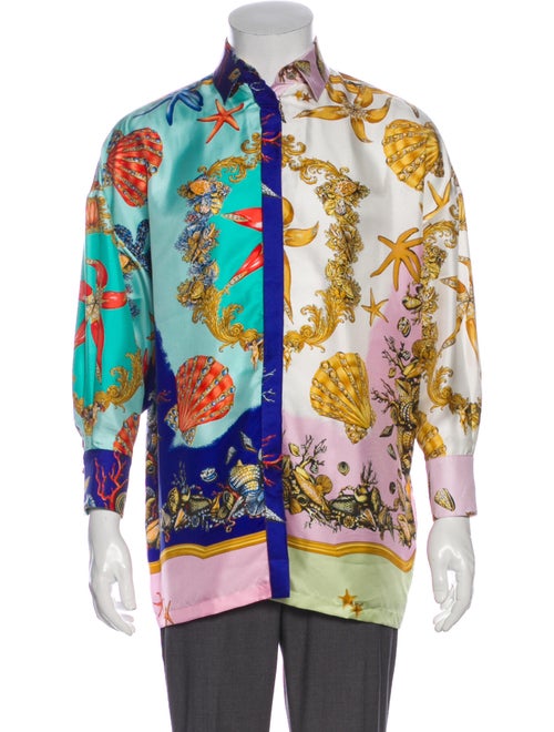 Versace Silk Floral Print Shirt Blue