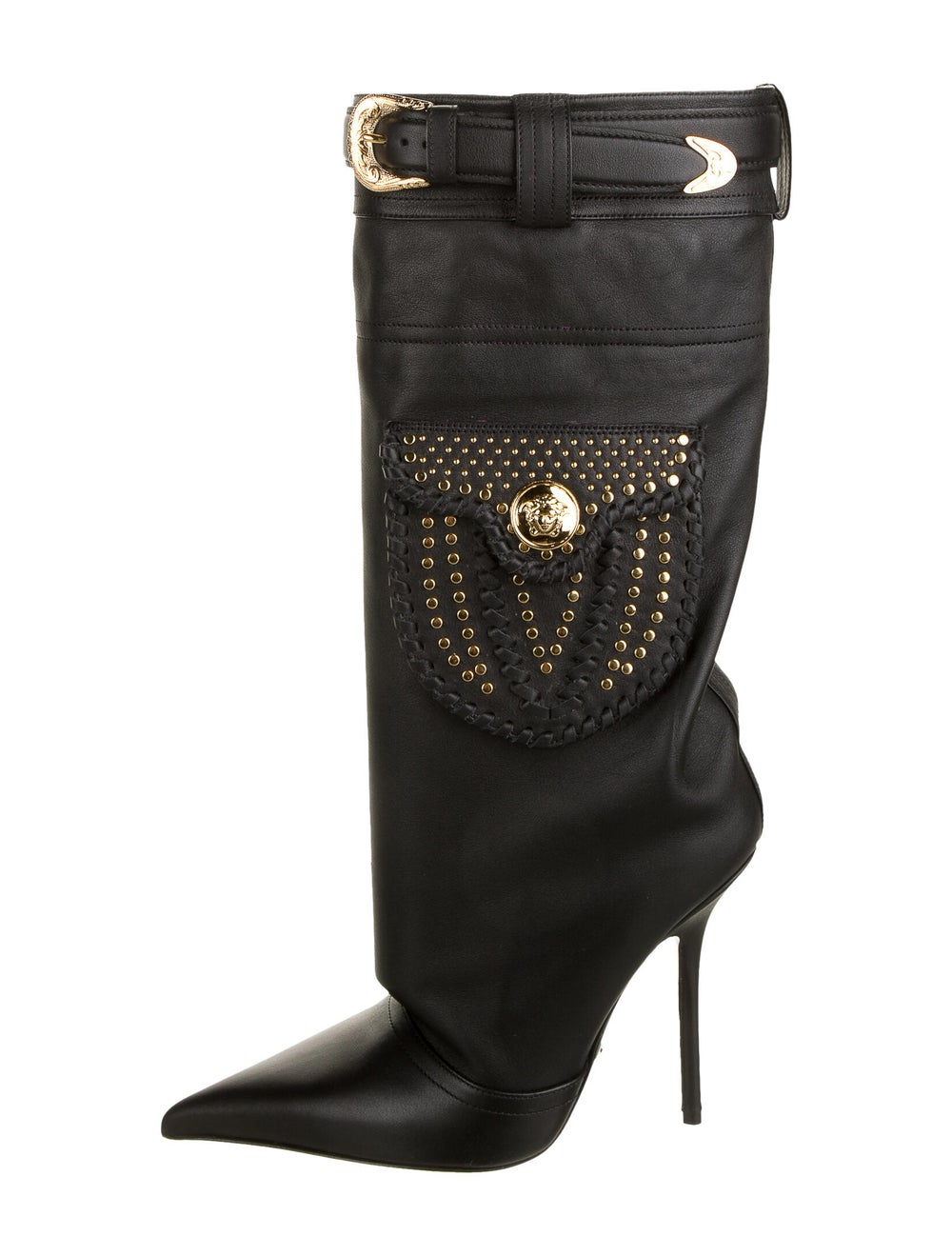 Versace Calfskin Studded Accents Boots Black Boots, Shoes VES69293