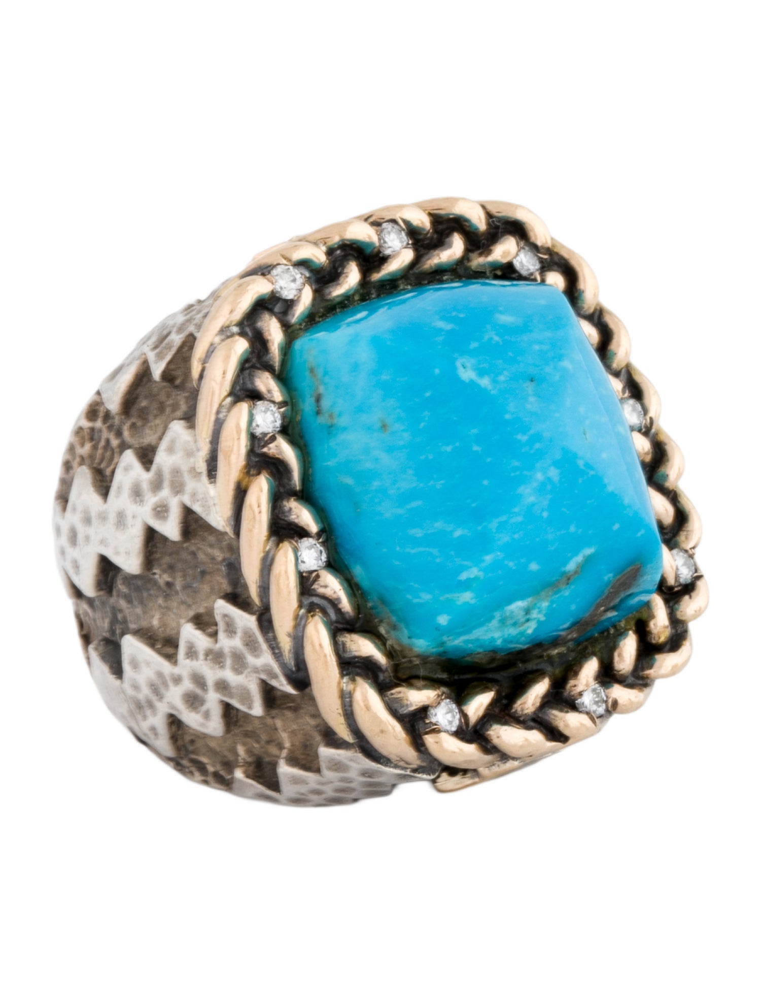 Dian Malouf Turquoise & Diamond Trim Zigzag Shank Cocktail Ring