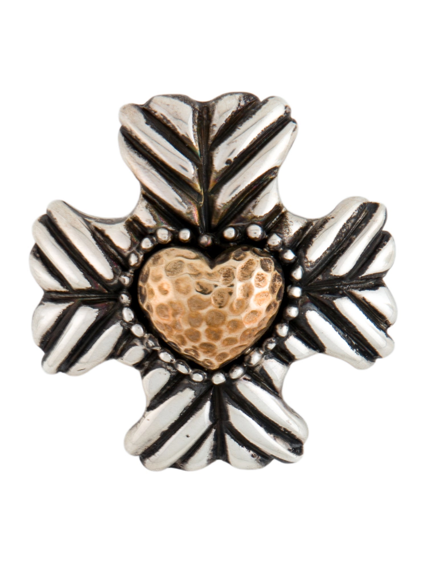 Dian Malouf Two Tone Heart Cross Pendant Brooch