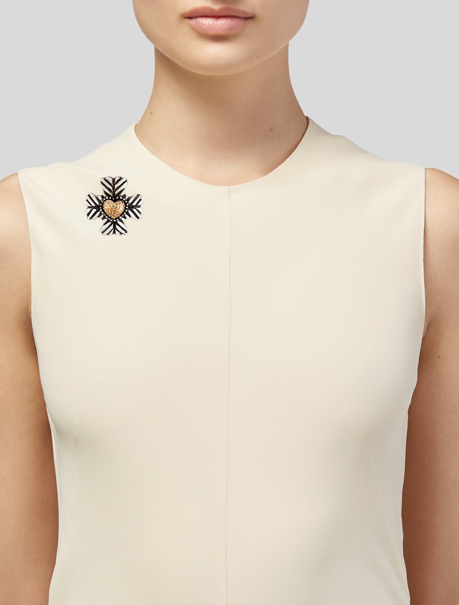 Dian Malouf Two Tone Heart Cross Pendant Brooch