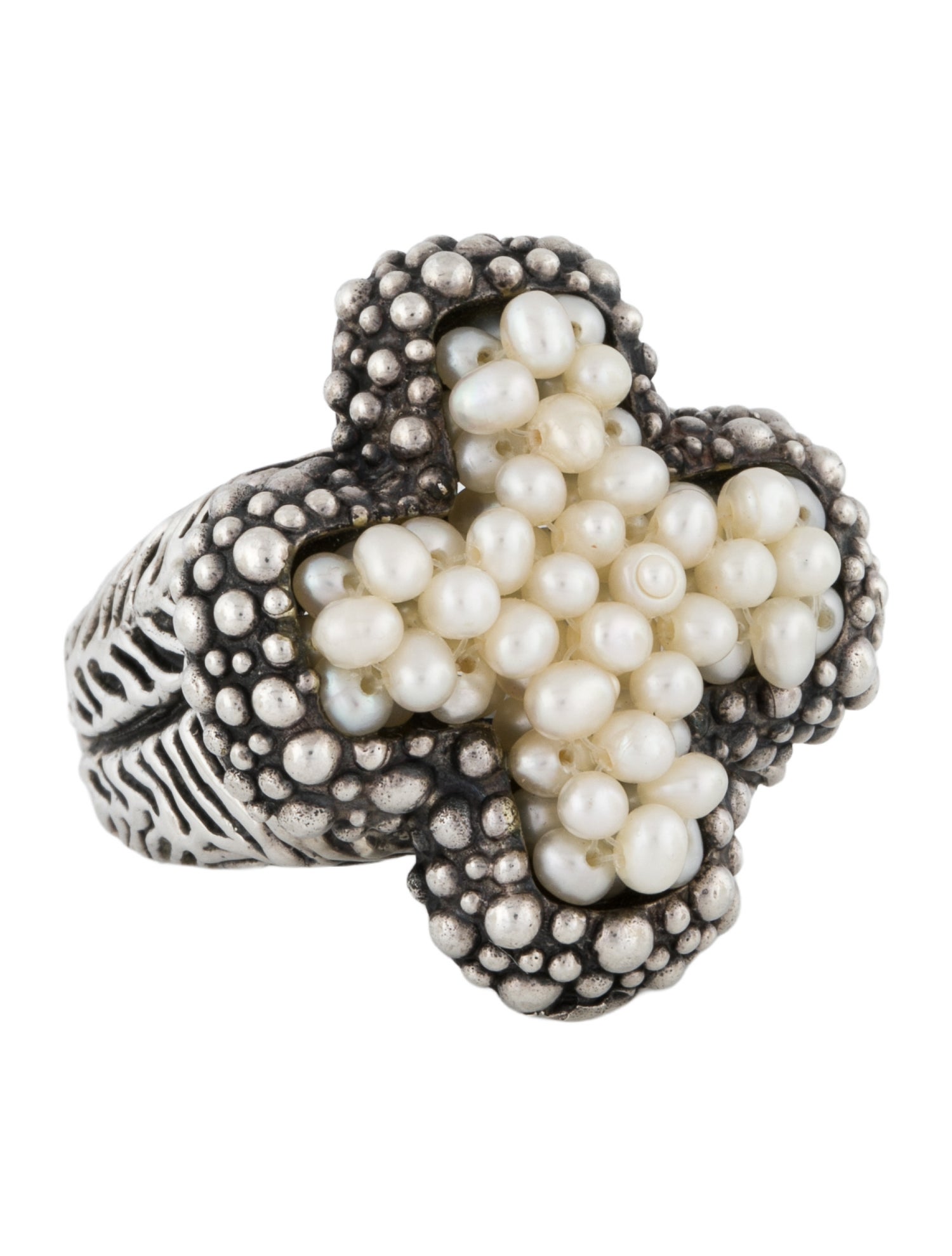 Dian Malouf Pearl Cross Cocktail Ring