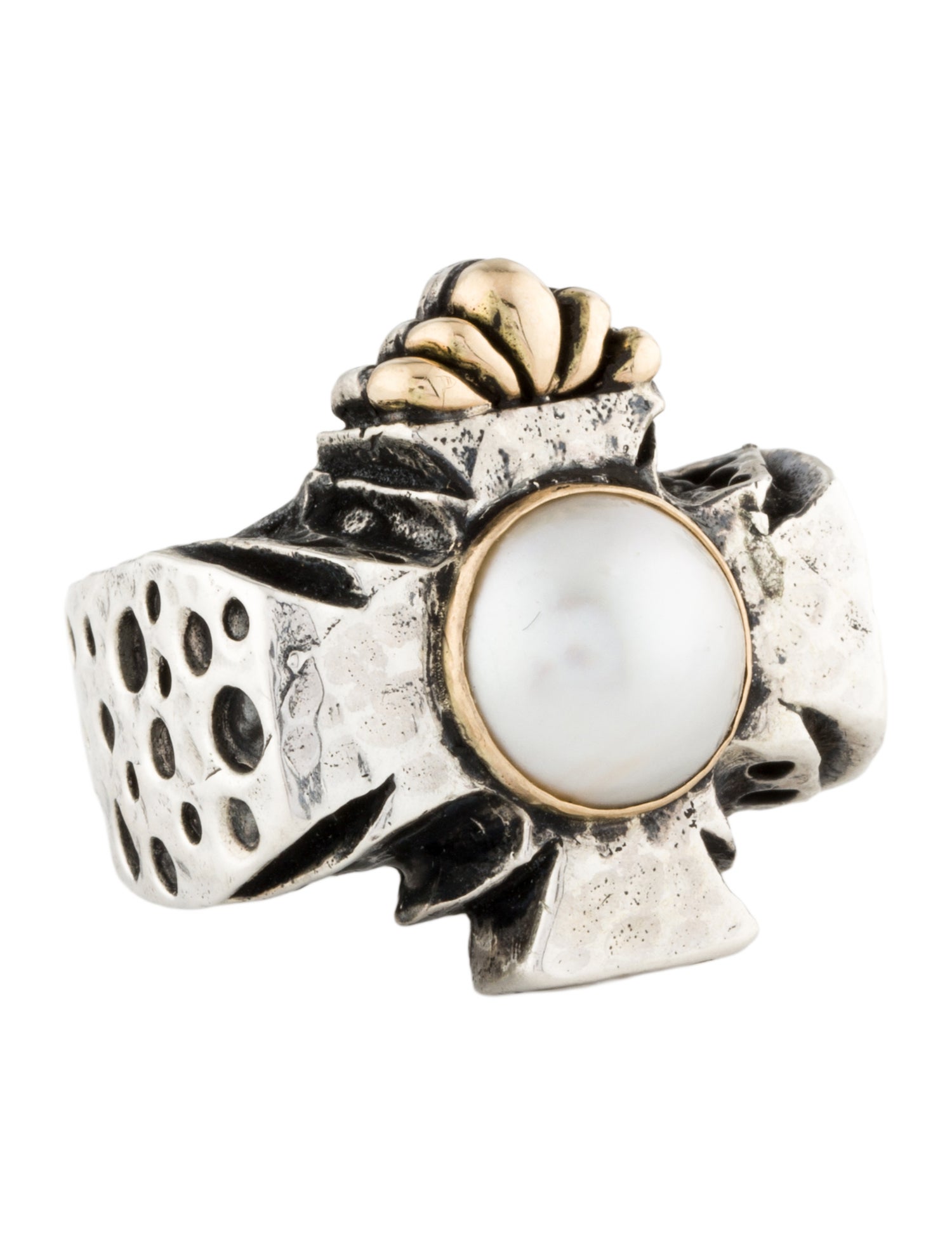 Dian Malouf Pearl Cross Two-Tone Cocktail Ring