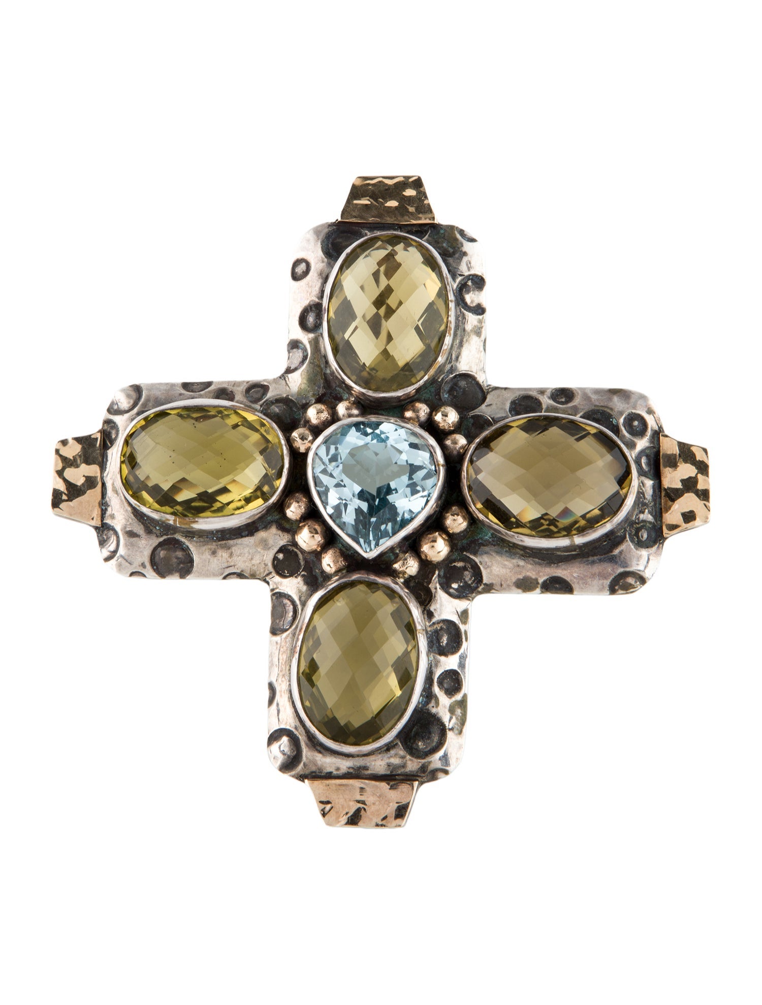 Dian Malouf Citrine & Topaz Cross Pendant Brooch