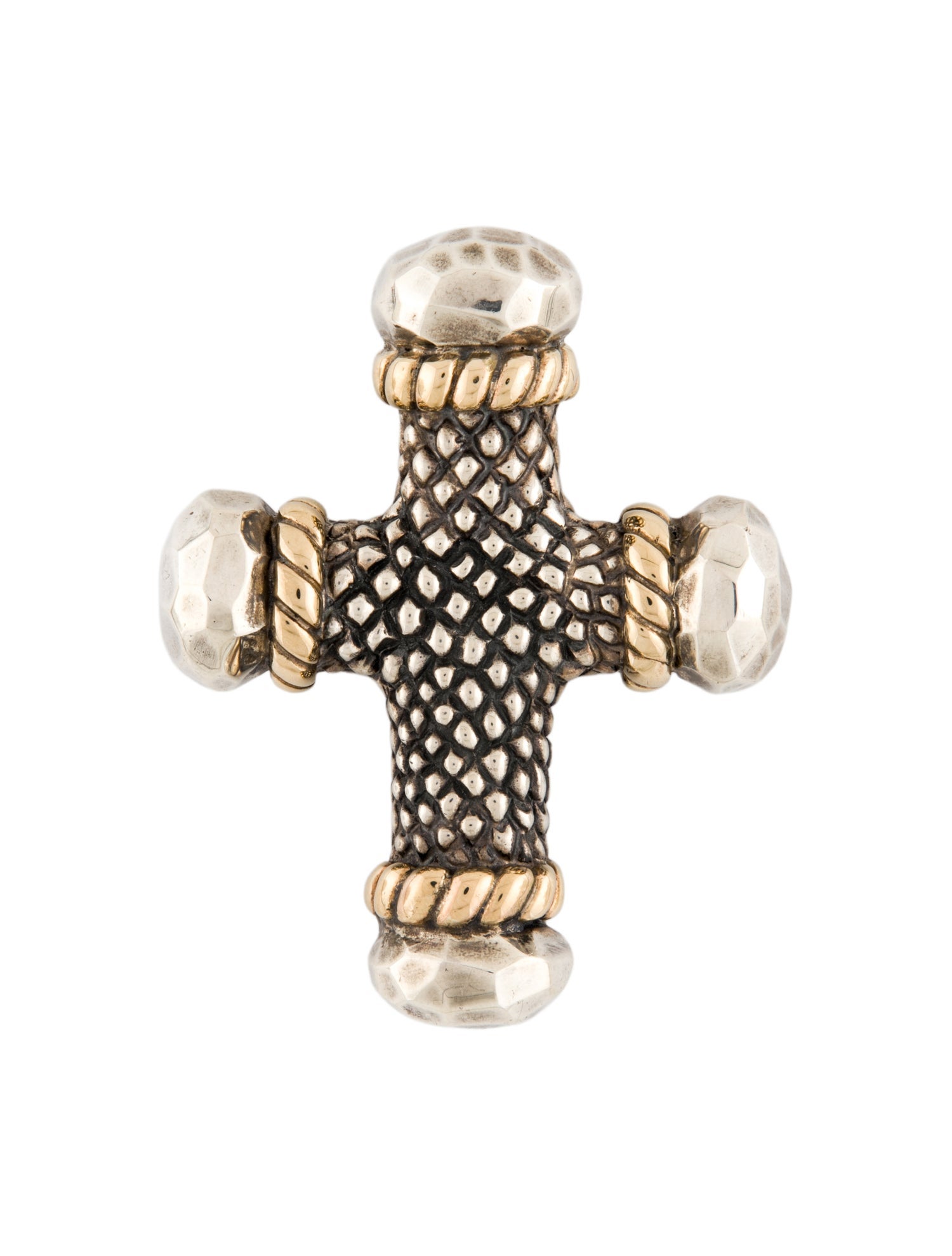 Dian Malouf Two-Tone Hammered Cross Pendant Brooch