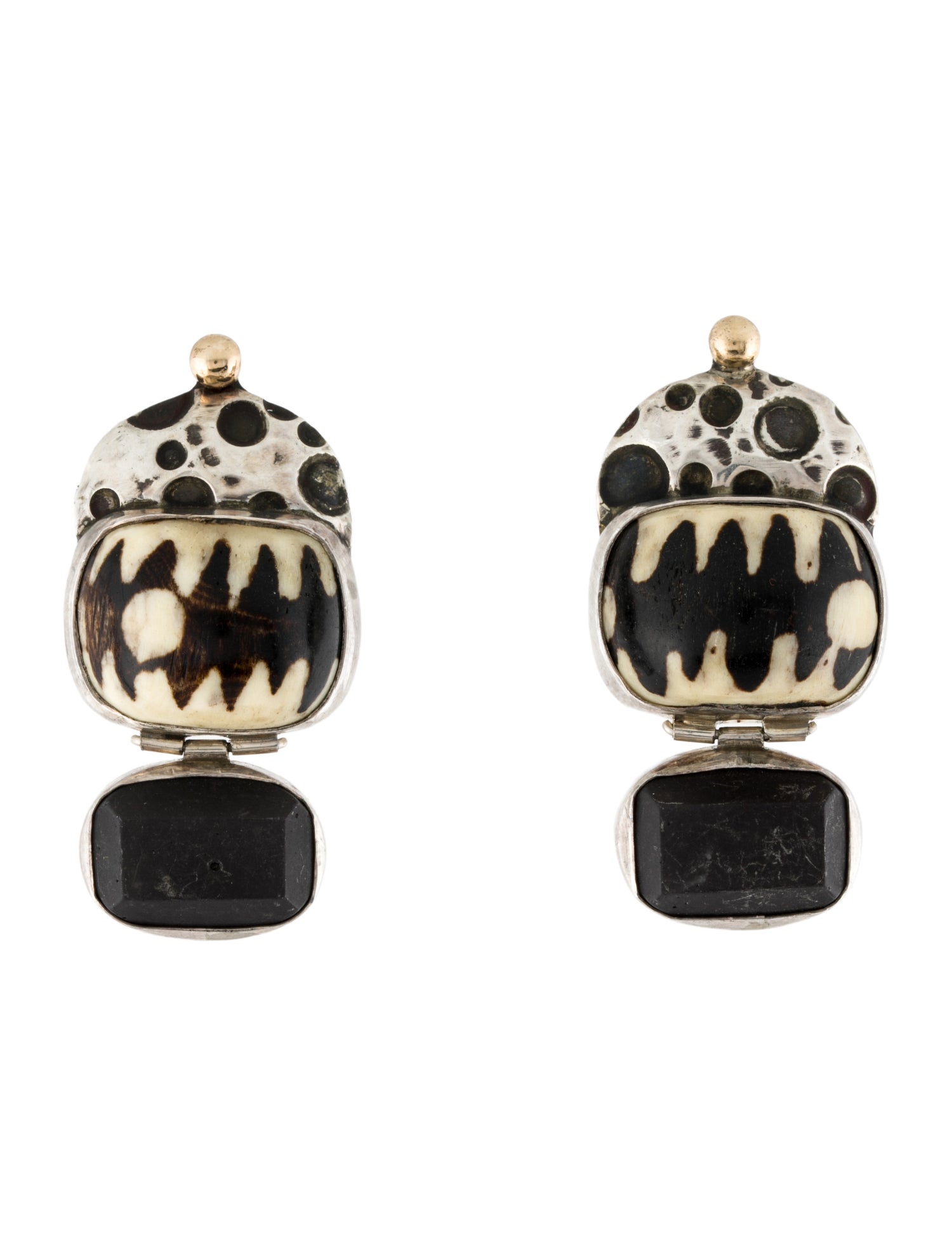 Dian Malouf Two-Tone Tagua Clip On Earrings