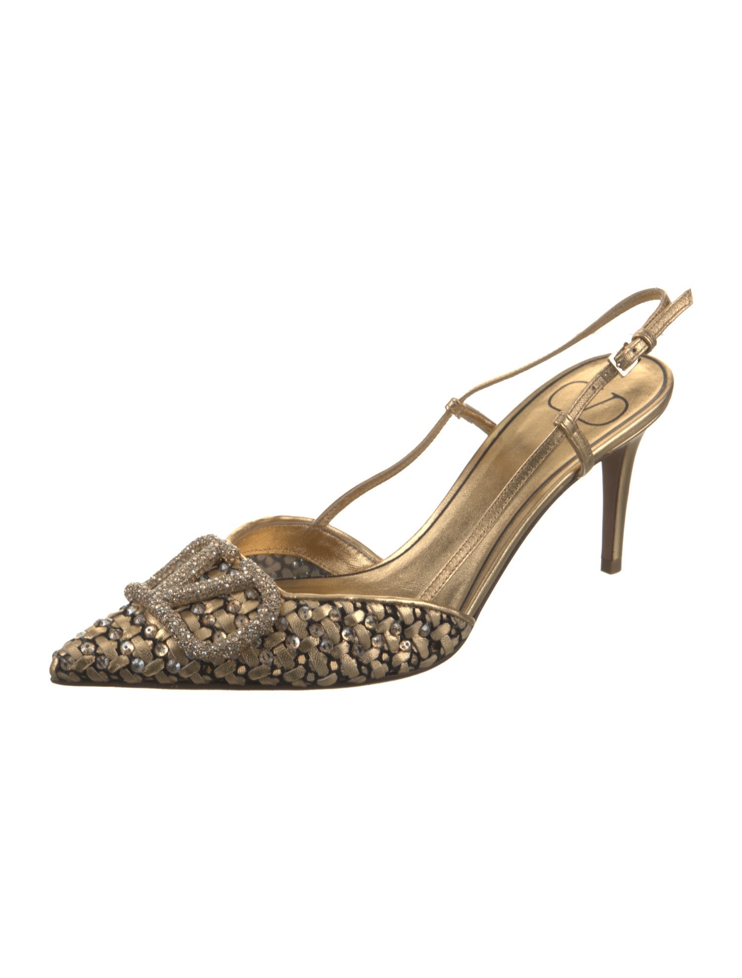 Valentino Leather Crystal Embellishments Slingback Pumps