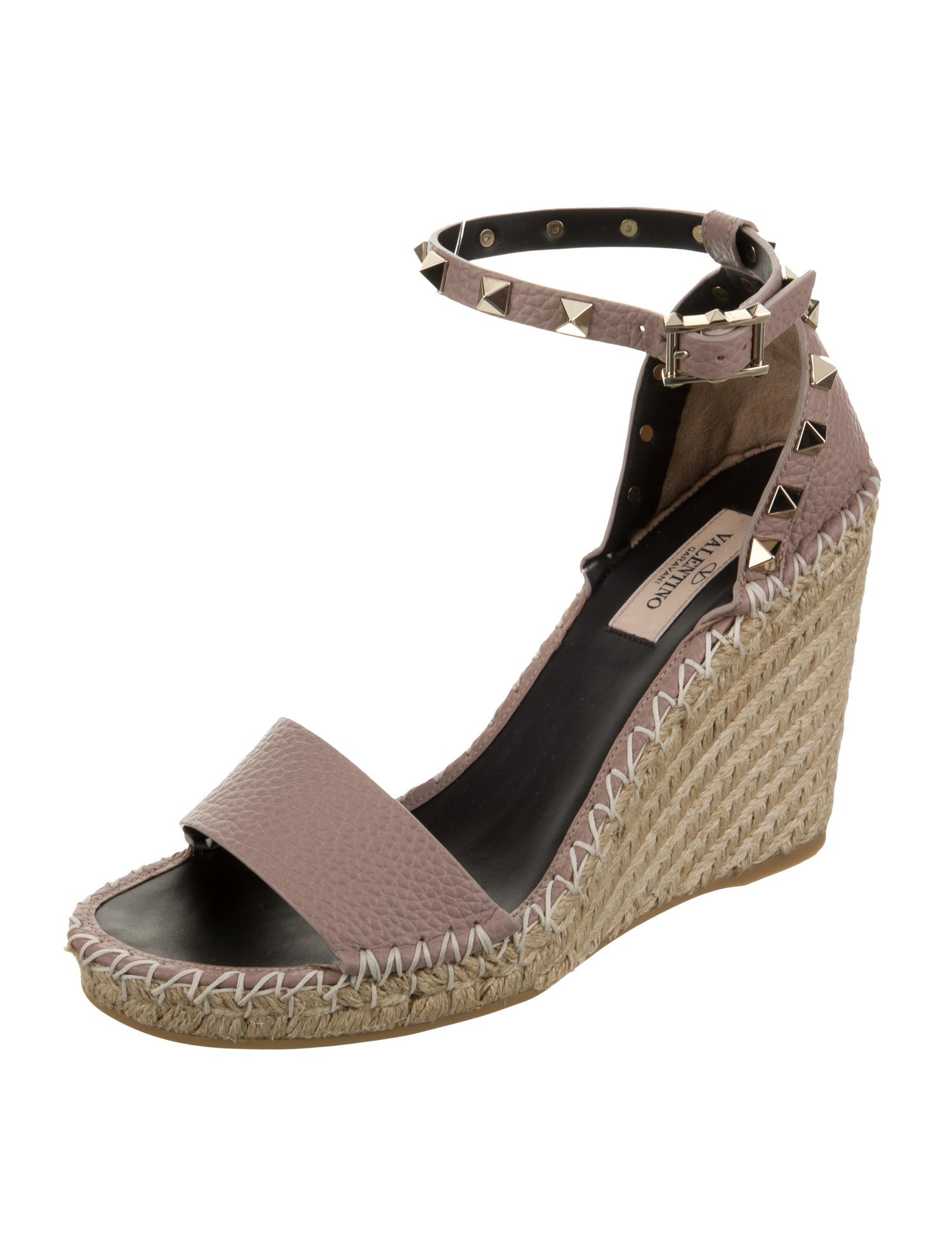 Valentino Rockstud Accents Leather Espadrilles