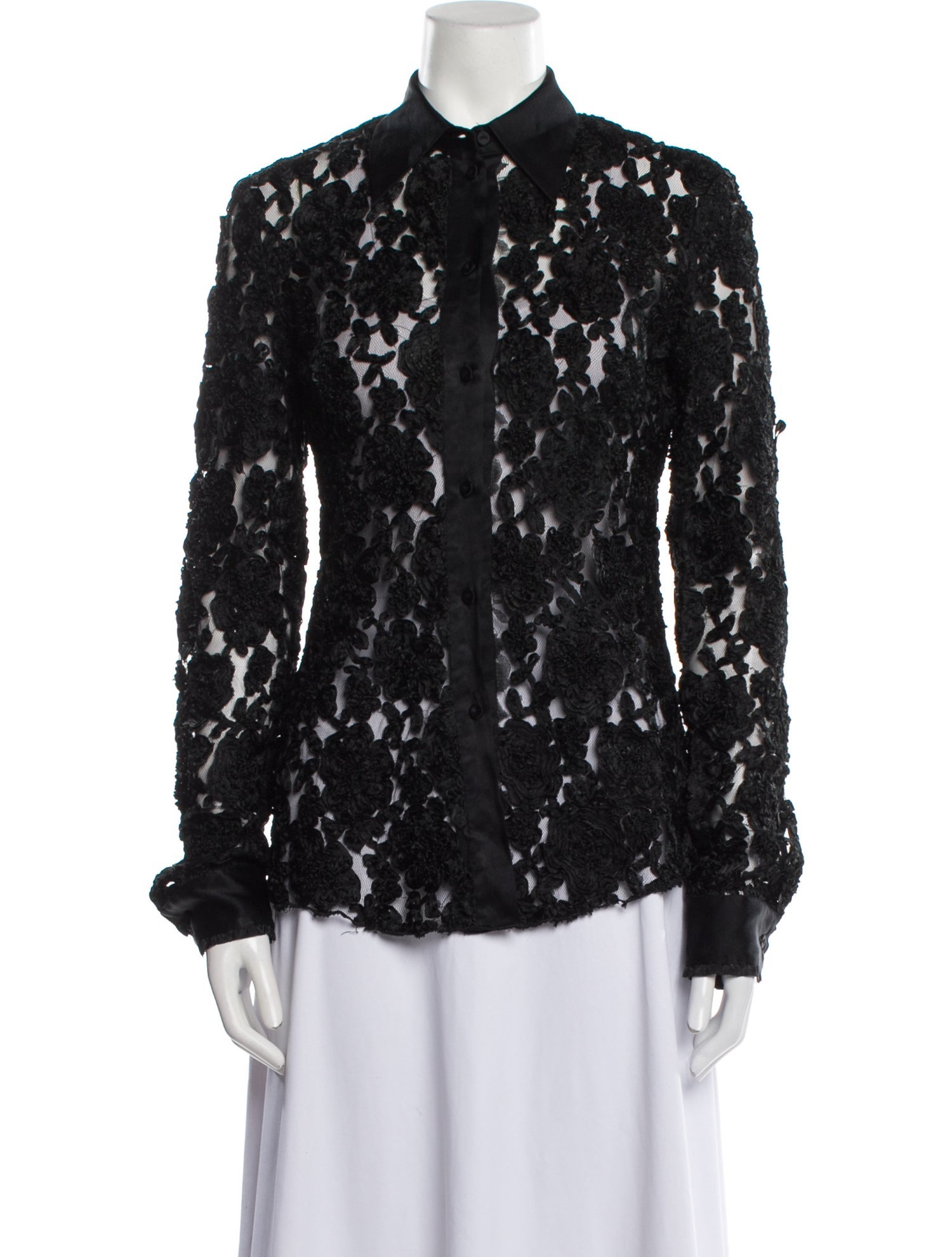 Viktor & Rolf Lace Pattern Long Sleeve Button-Up Top