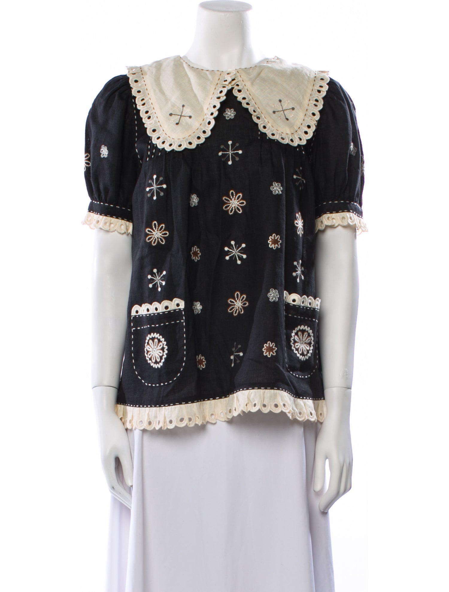 Vita Kin Linen Lace Pattern Blouse