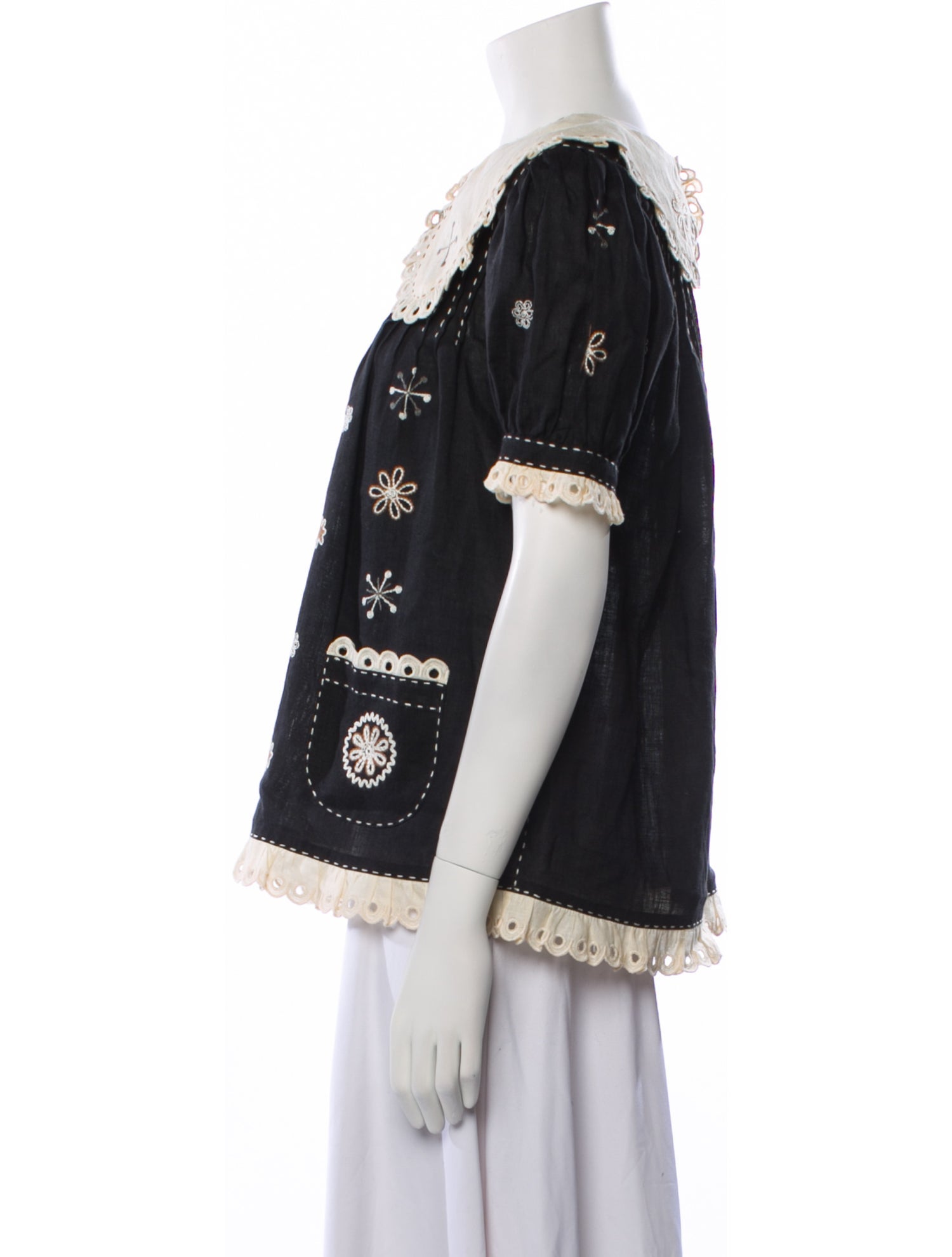 Vita Kin Linen Lace Pattern Blouse