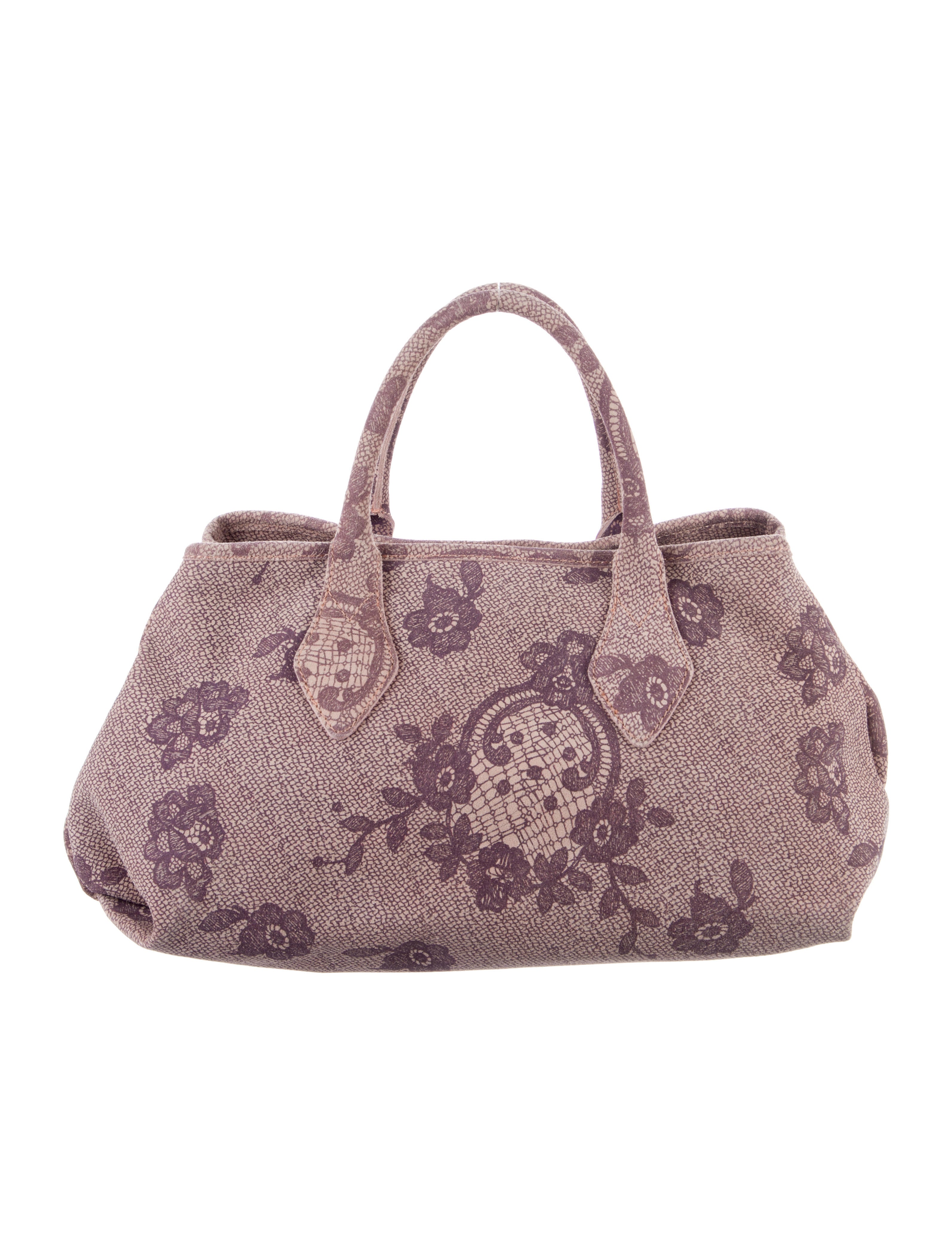 Vivienne Westwood Printed Lace Leather Handle Bag - Purple Handle