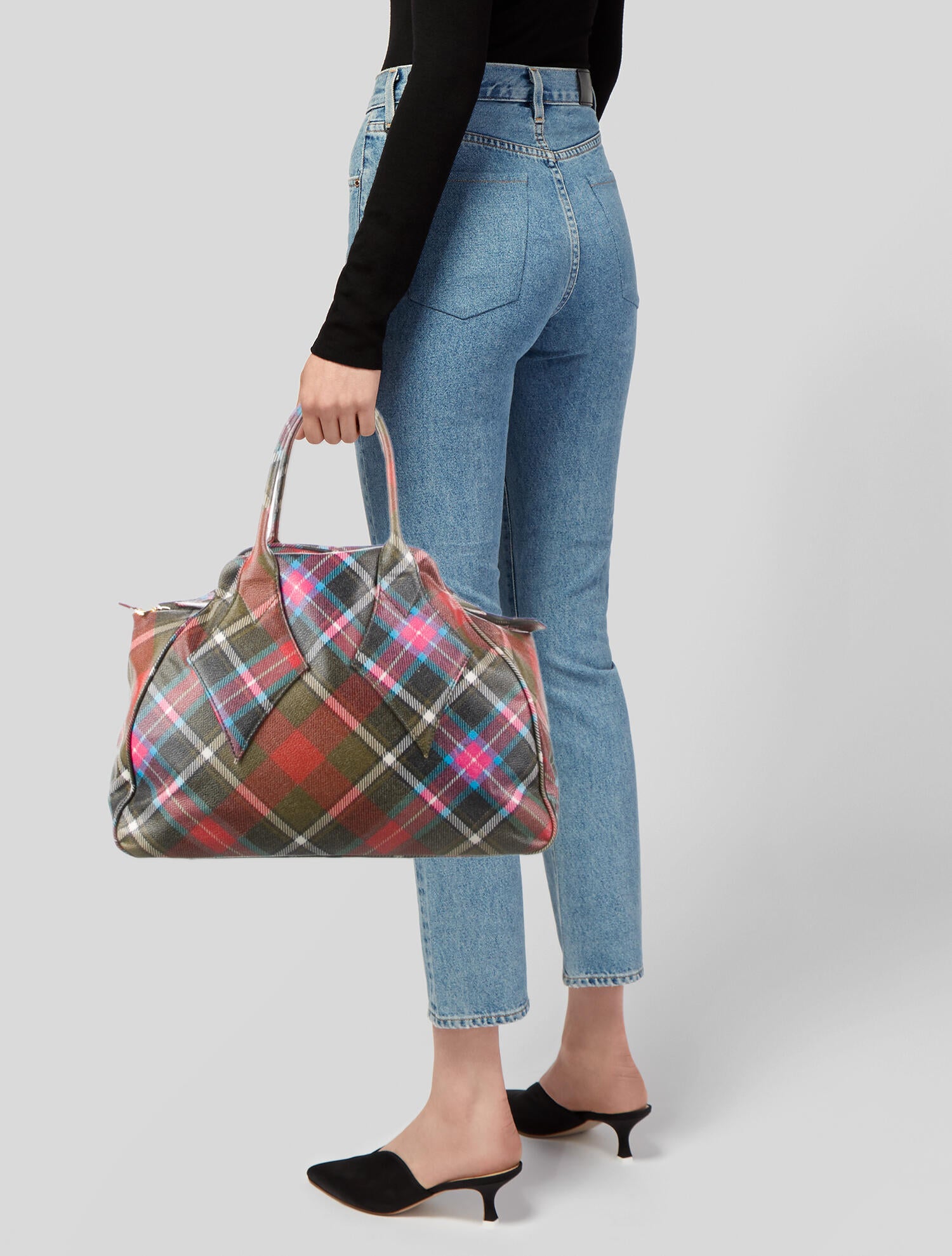 Vivienne Westwood Plaid Coated Canvas Handle Bag Brown Handle Bags