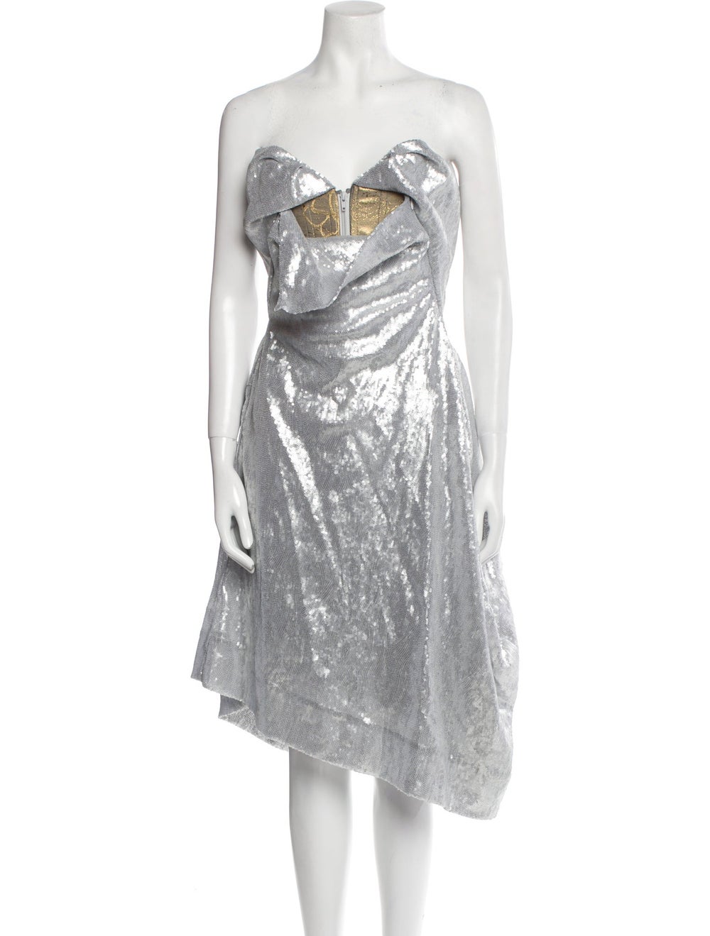 Vivienne Westwood Sequin Evening Gown From the Spring/Summer 2012 Collection by Vivienne Westwood Silver Pleated Accents Strapless