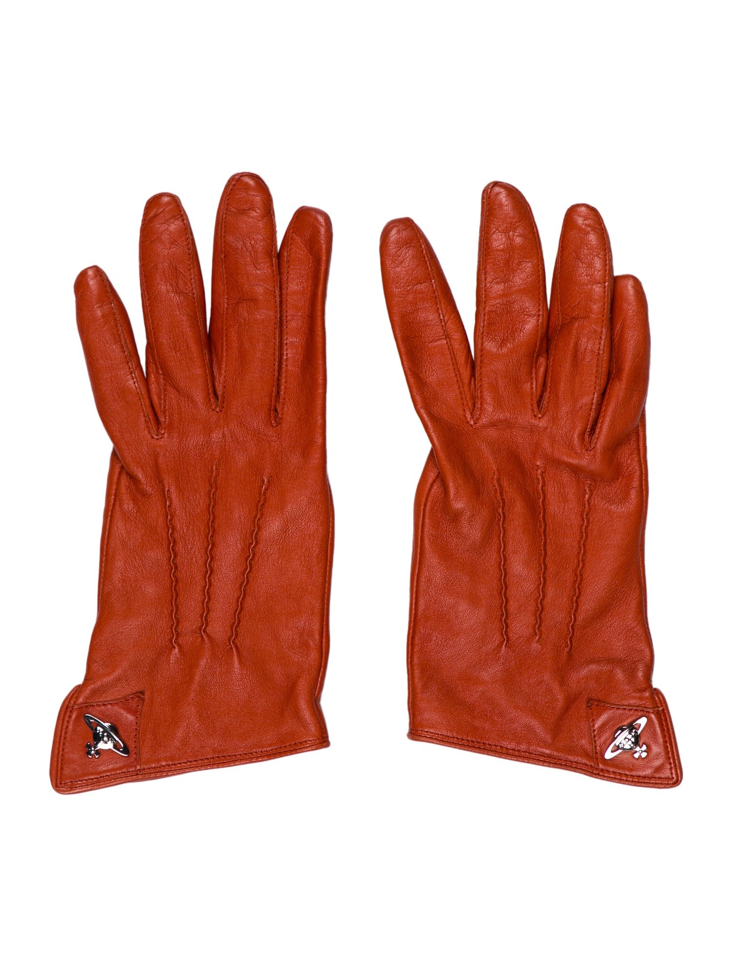 Vivienne Westwood Logo Leather Glove Brown Leather Gloves