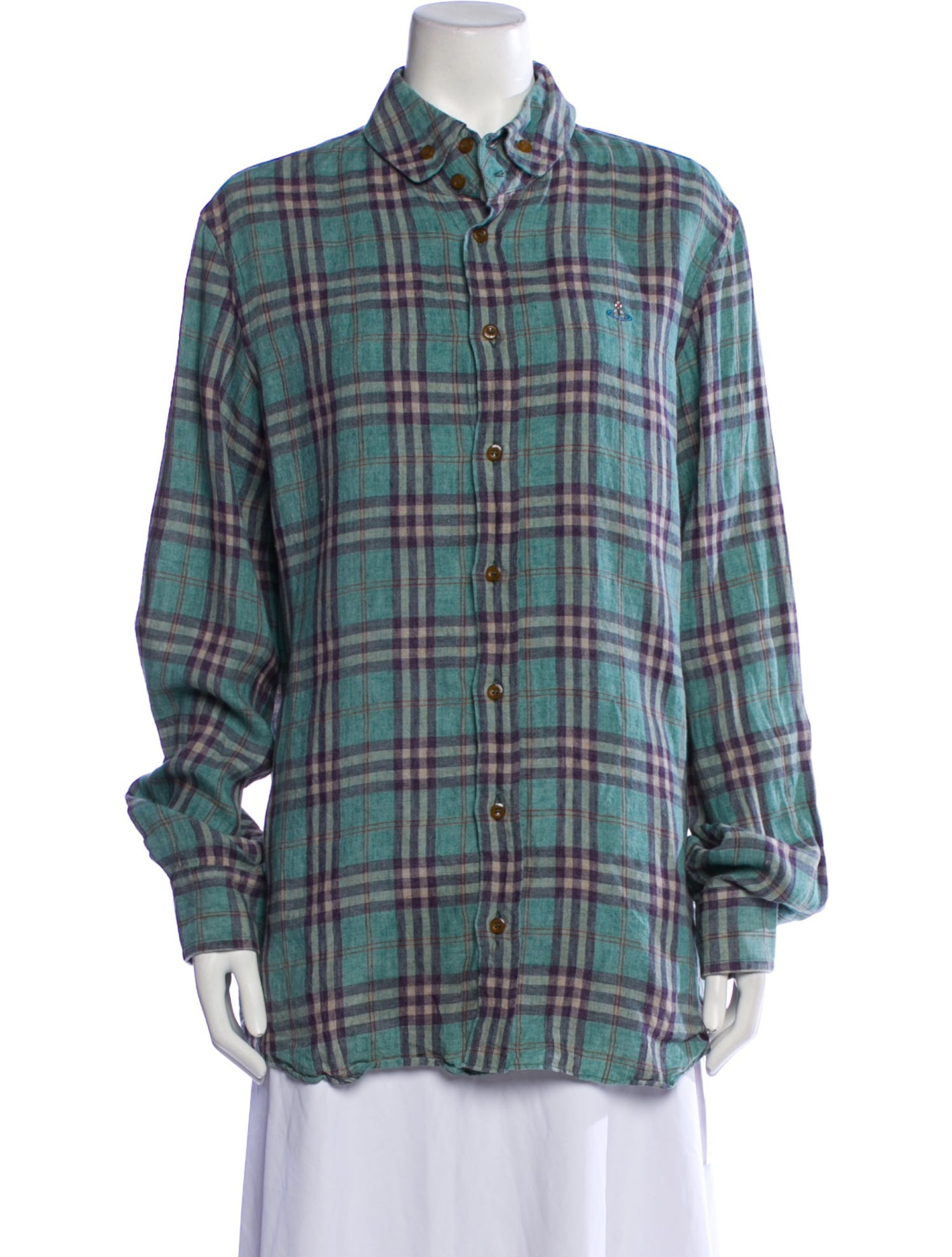 Vivienne Westwood Linen Plaid Print Button-Up Top