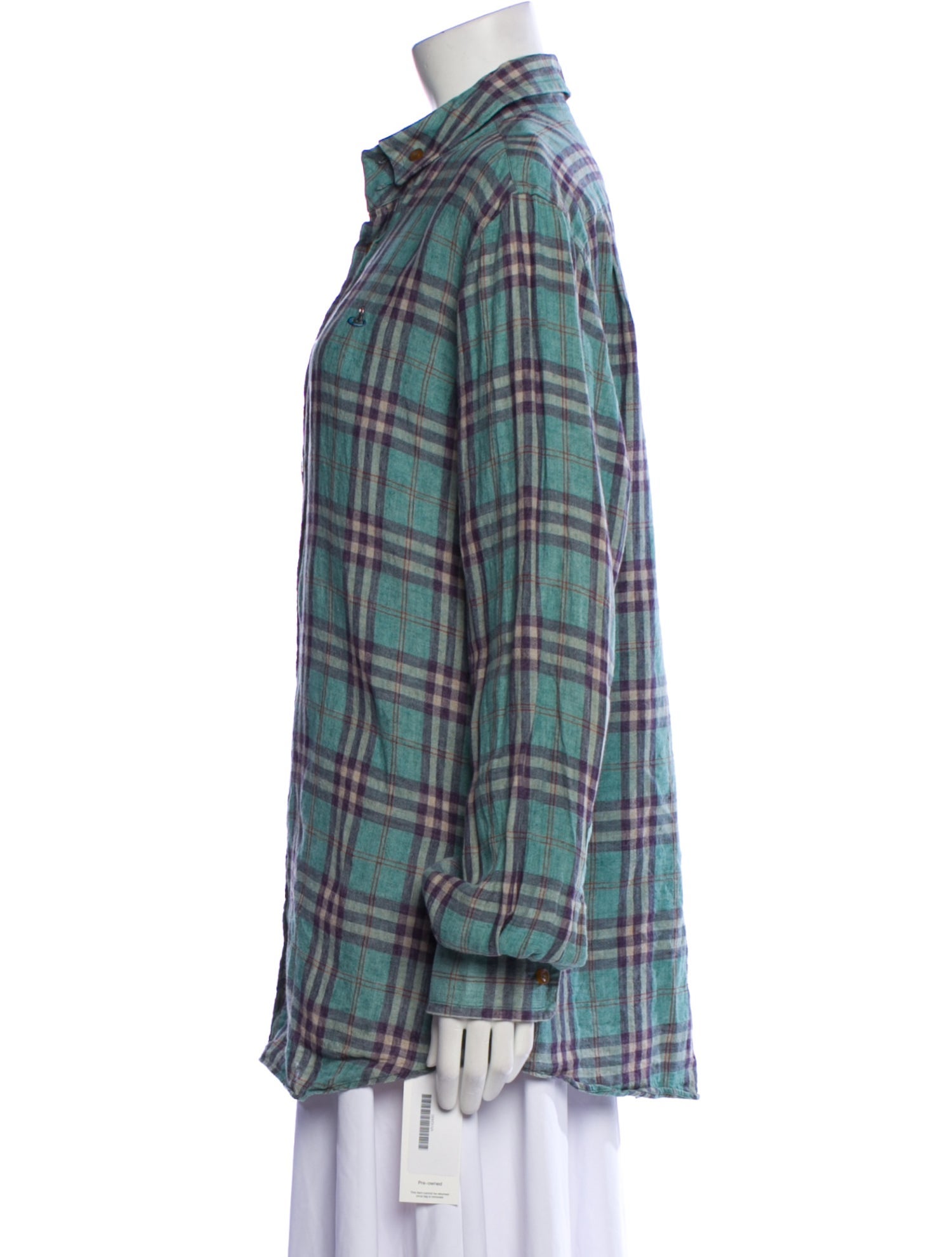 Vivienne Westwood Linen Plaid Print Button-Up Top