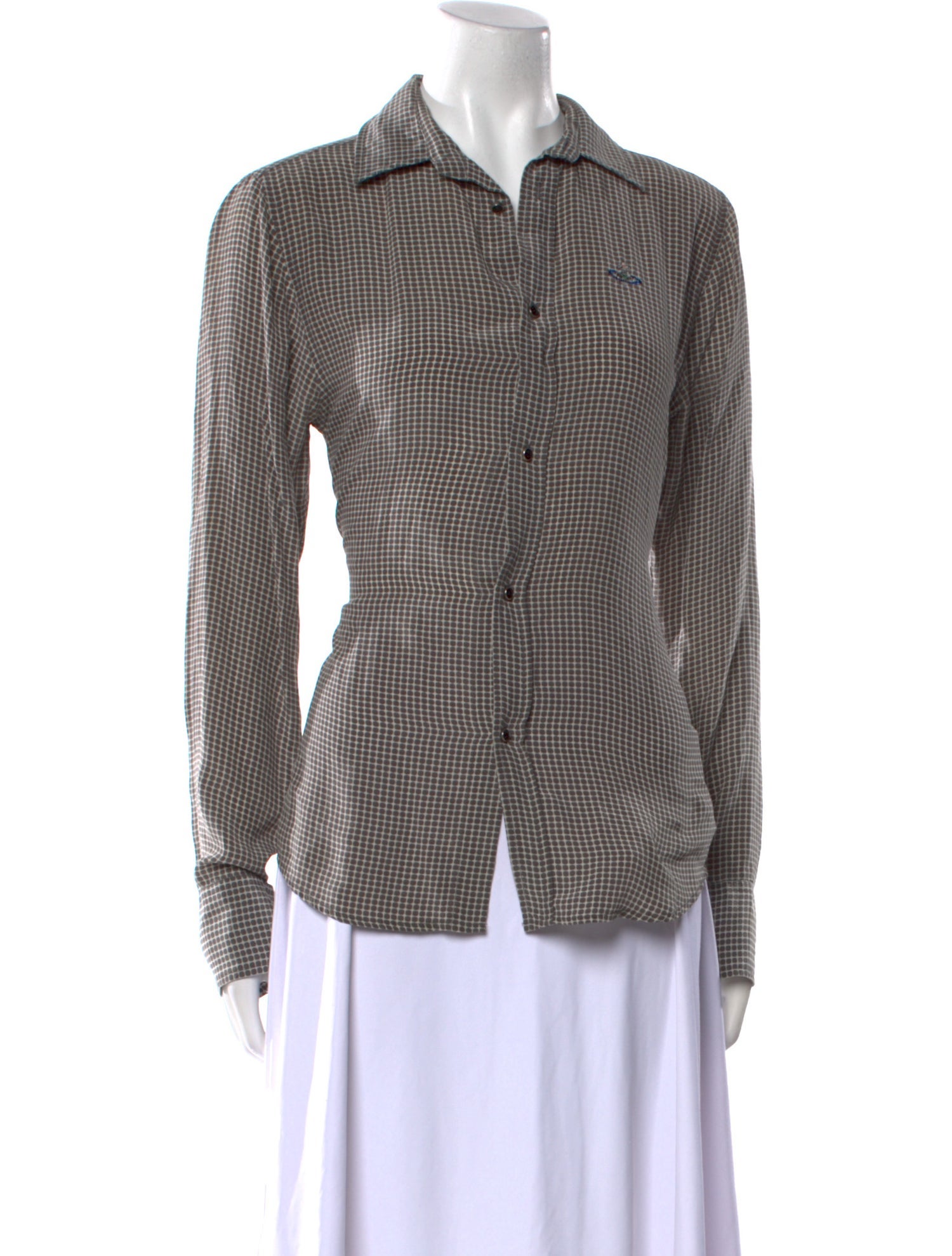 Vivienne Westwood Silk Plaid Print Button-Up Top