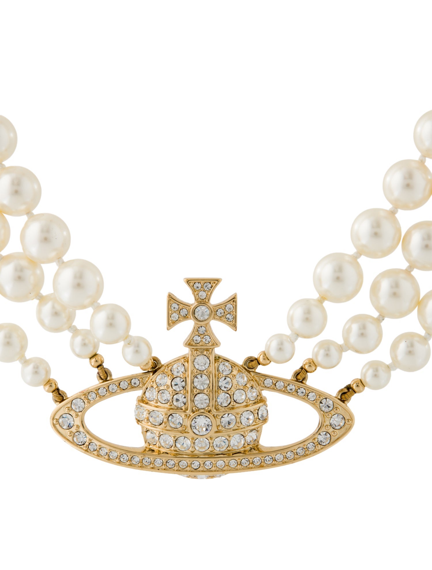 Vivienne Westwood Three Row Faux Pearl Bas Relief Choker