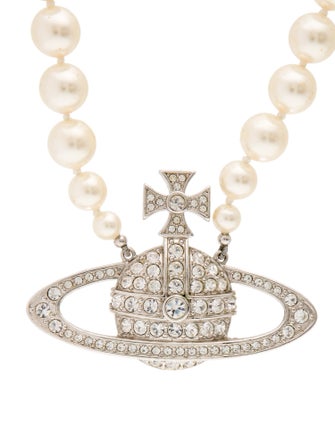 Vivienne Westwood Faux Pearl Bas Relief Orb Pendant Necklace