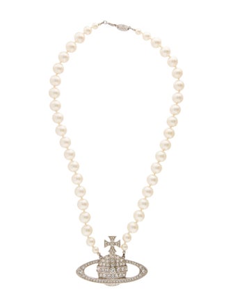 Vivienne Westwood Faux Pearl Bas Relief Orb Pendant Necklace