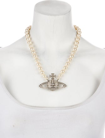Vivienne Westwood Faux Pearl Bas Relief Orb Pendant Necklace