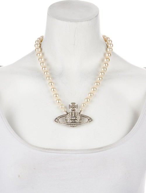 Vivienne Westwood Faux Pearl Bas Relief Orb Pendant Necklace
