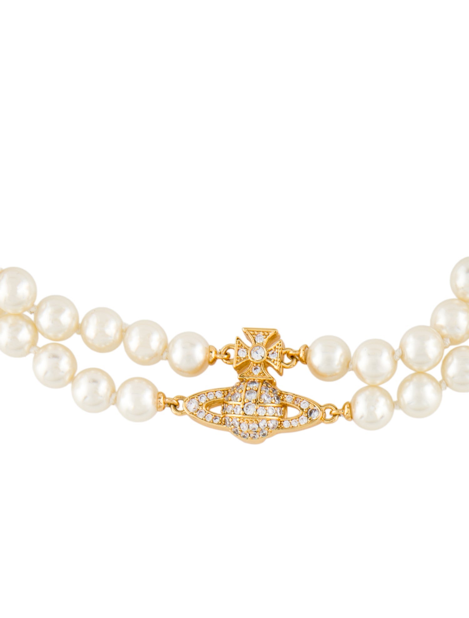 Vivienne Westwood Faux Pearl & Crystal Double Strand Choker Orb Necklace