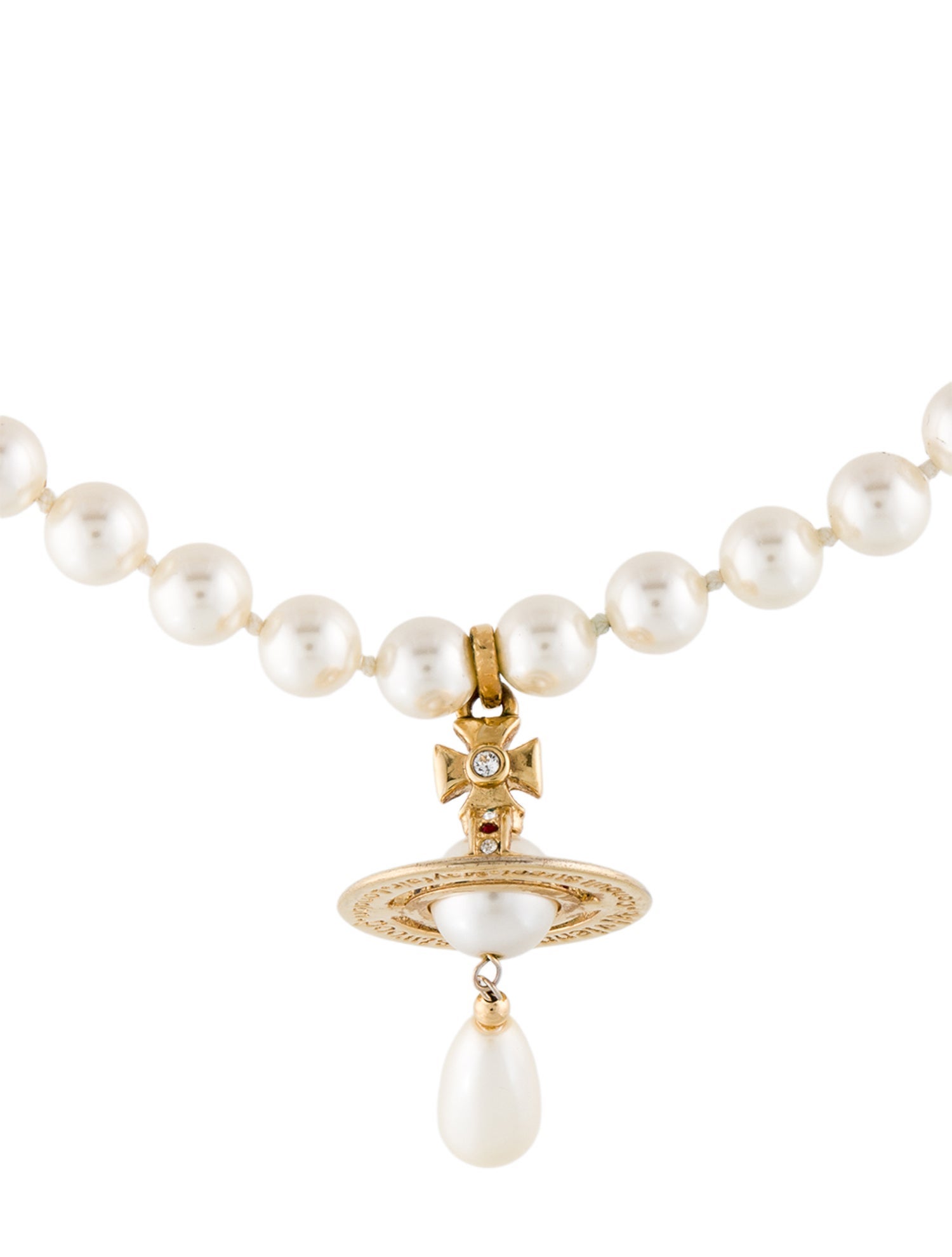 Vivienne Westwood One Row Faux Pearl Drop Pendant Necklace
