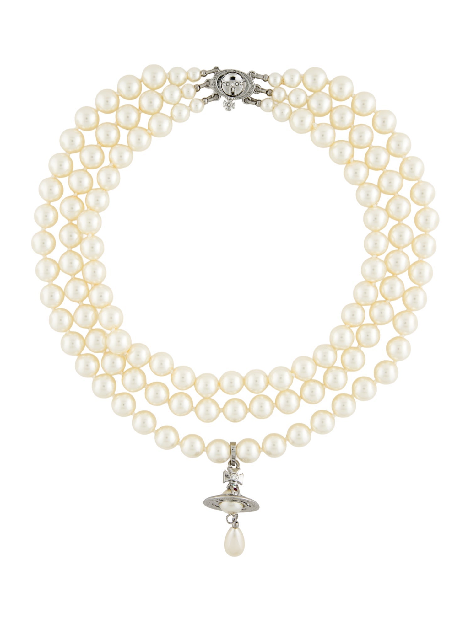 Vivienne Westwood Three Row Faux Pearl Drop Choker Necklace