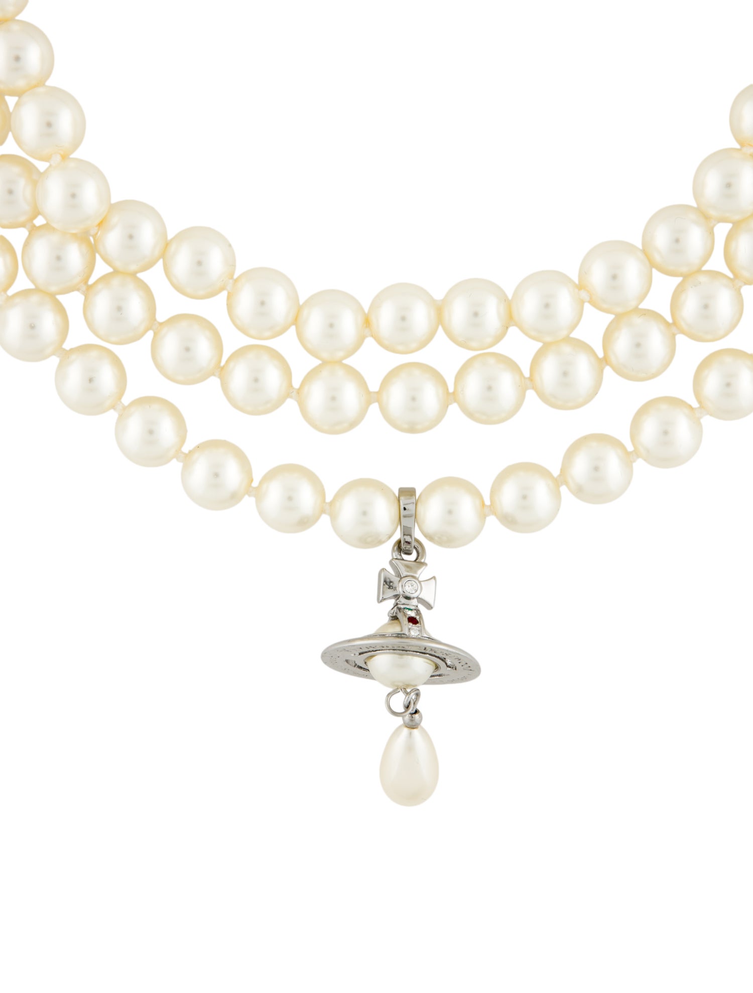 Vivienne Westwood Three Row Faux Pearl Drop Choker Necklace