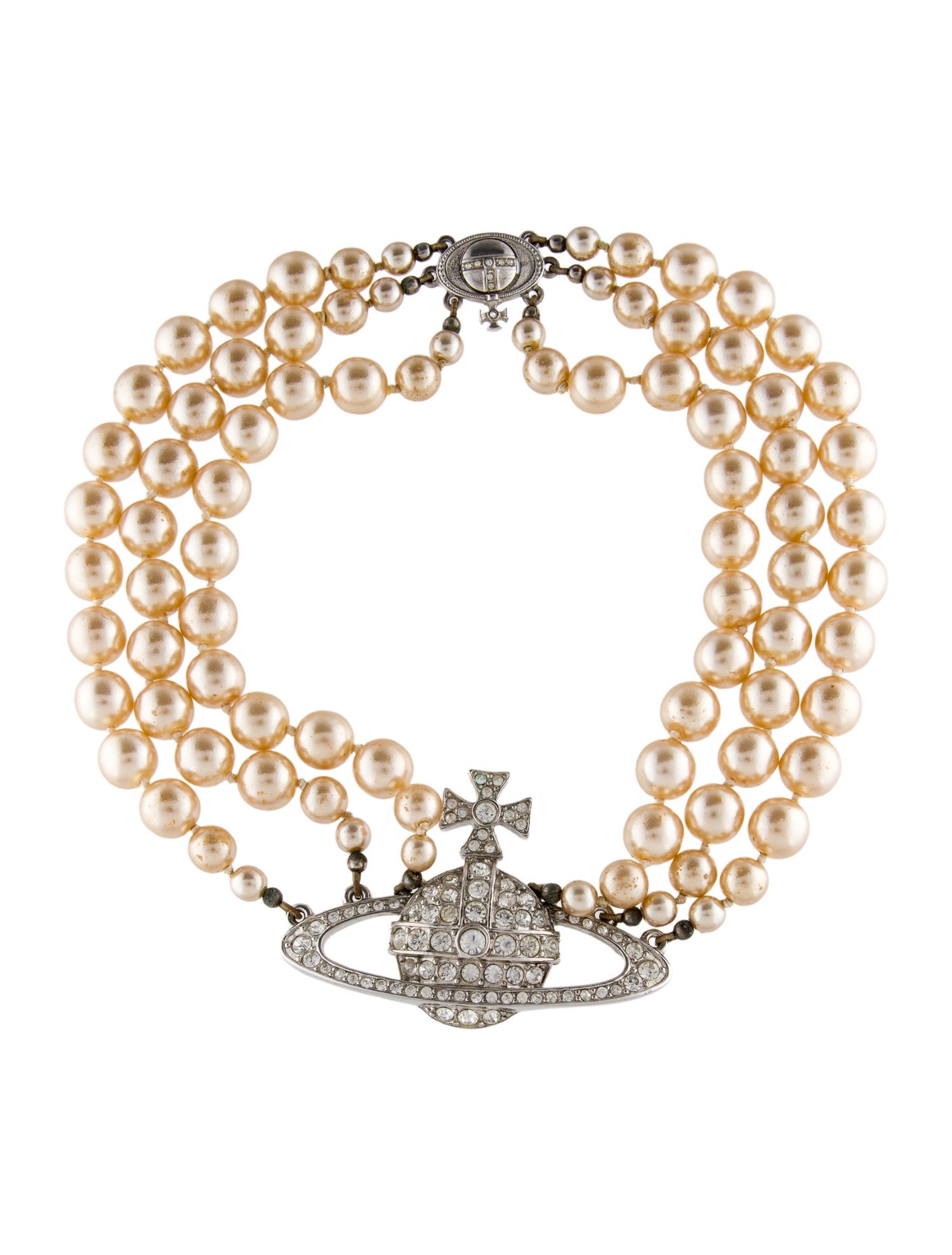 Vivienne Westwood Three Row Faux Pearl Bas Relief Choker