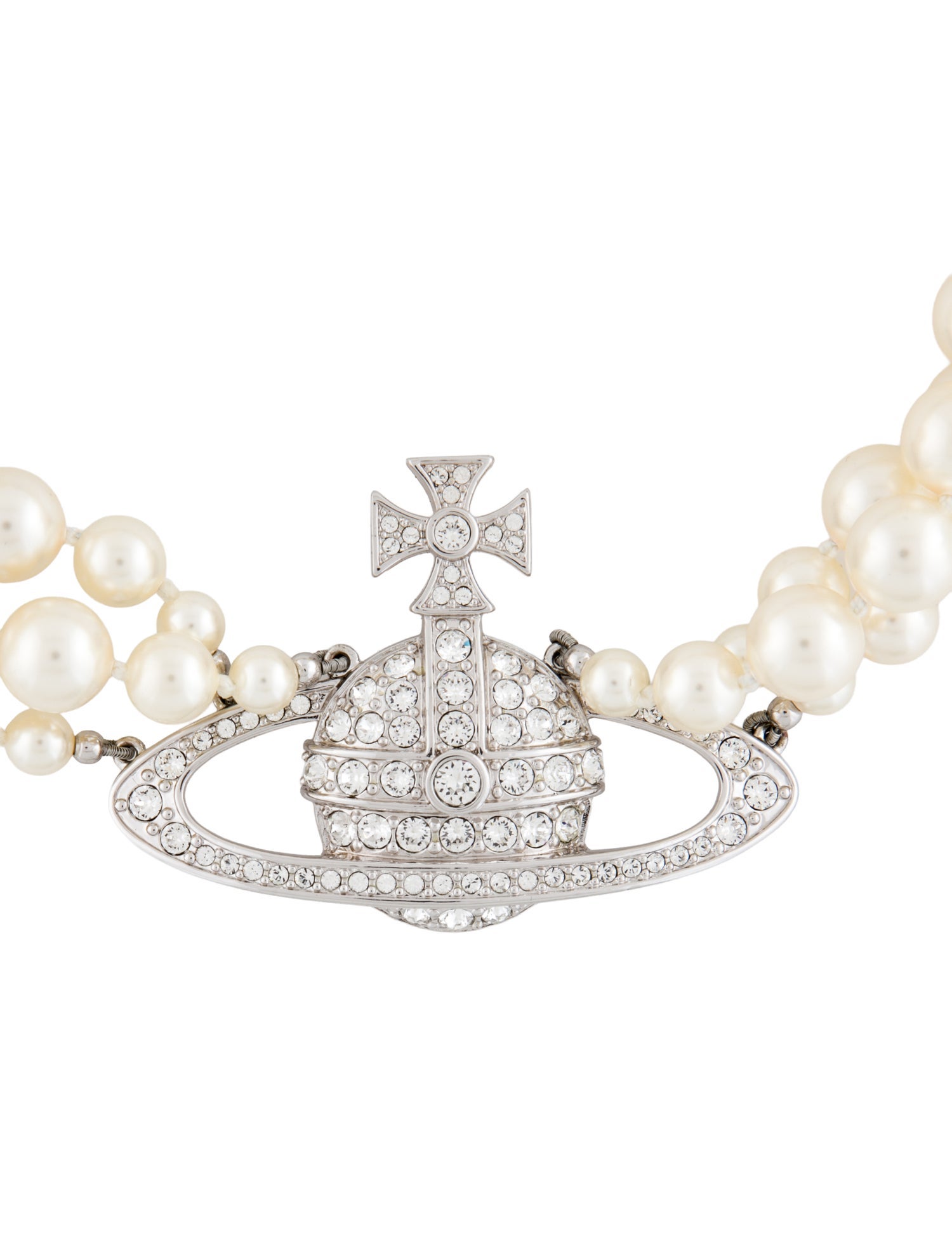 Vivienne Westwood Faux Pearl & Crystal Three Row Pearl Bas Relief Necklace