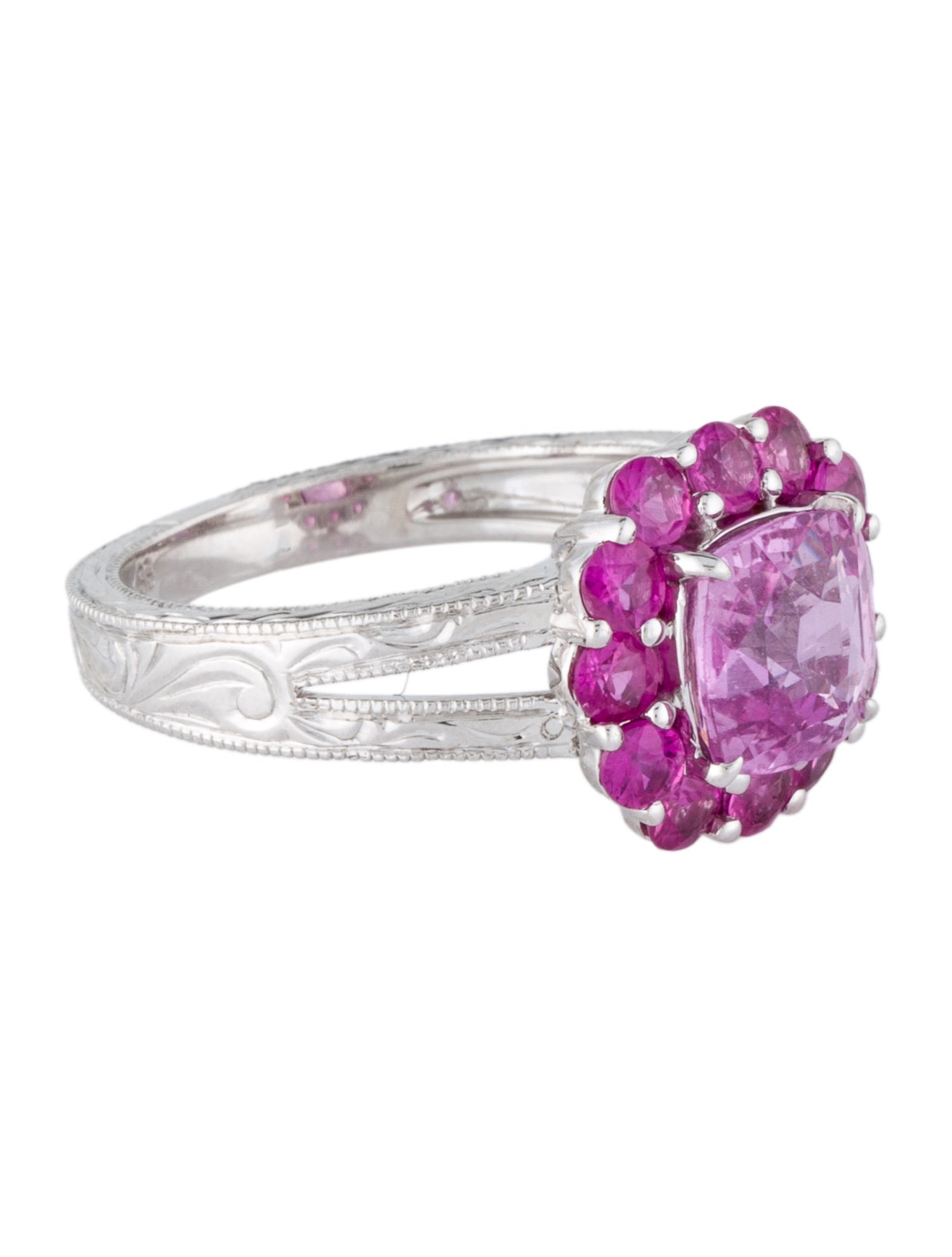 Barry Brinker 18K 3.59ctw Sapphire Engraved Cocktail Ring